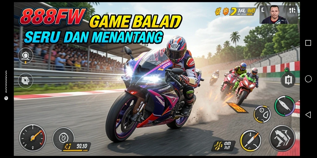 Screenshot menunjukkan balapan motor di trek yang menegangkan.