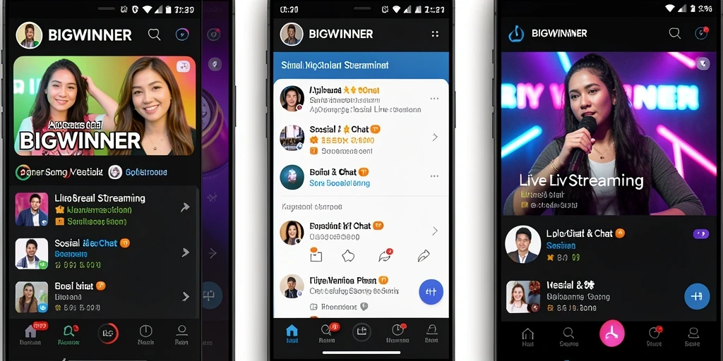 Antarmuka aplikasi Live Streaming BIGWINNER yang menarik dan mudah digunakan.