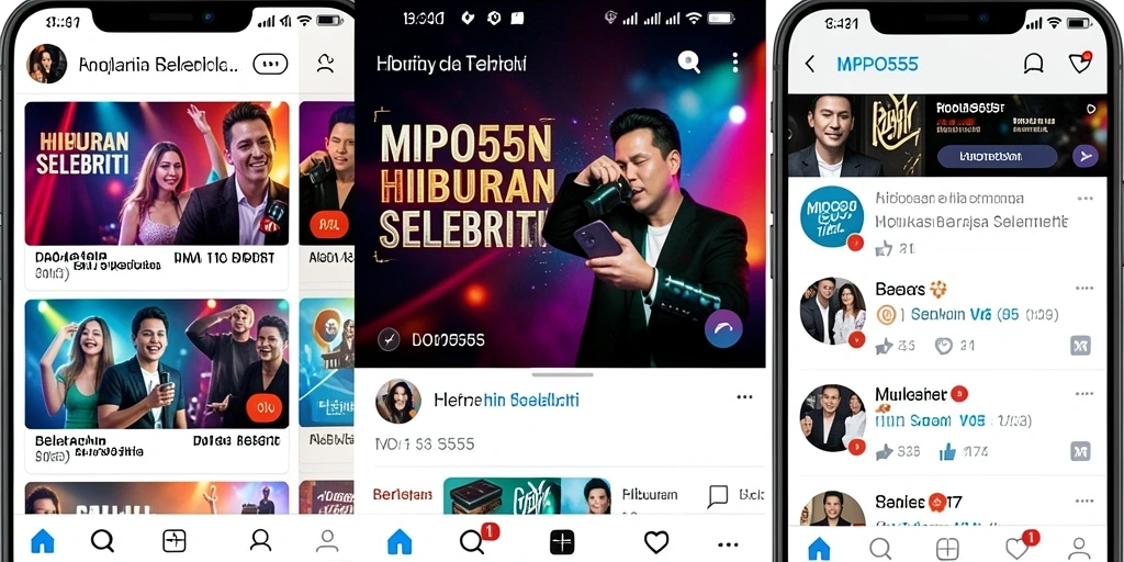 Antarmuka aplikasi MPO555 menampilkan berita hiburan selebriti yang menarik.